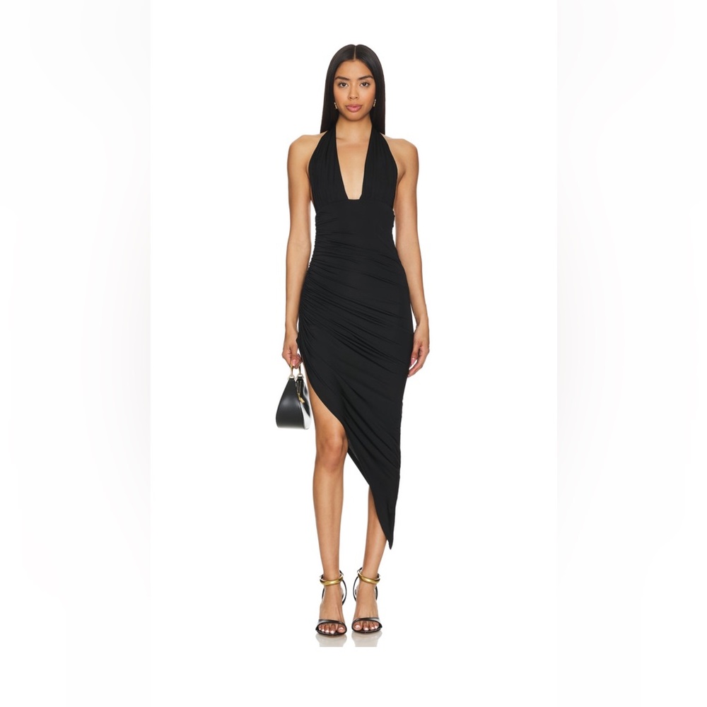 NBD Black Asymmetrical Halter Cocktail Dress